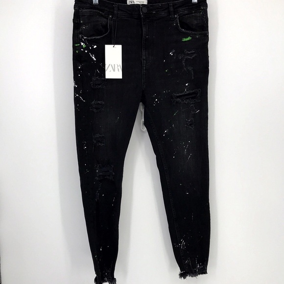 Zara | Jeans | Zara Man Destroyed Paint Splatter Tapered Black Jeans Size  36 | Poshmark